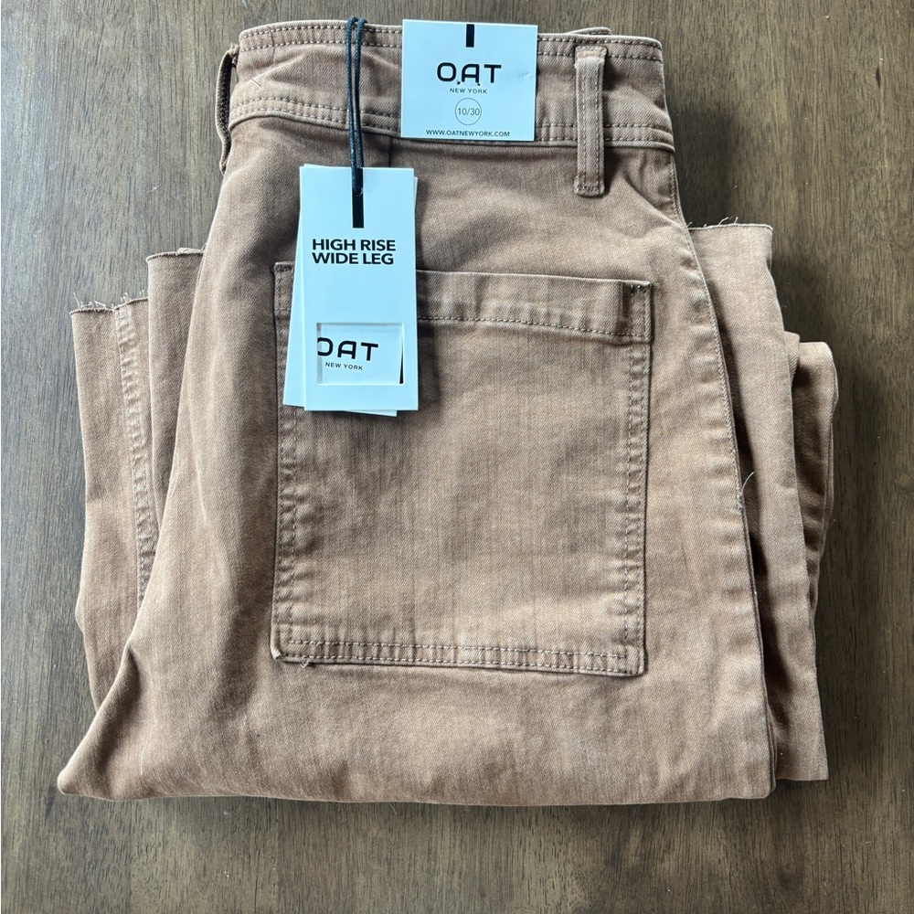 Oat New York High Rise Wide Leg Pants in Tan